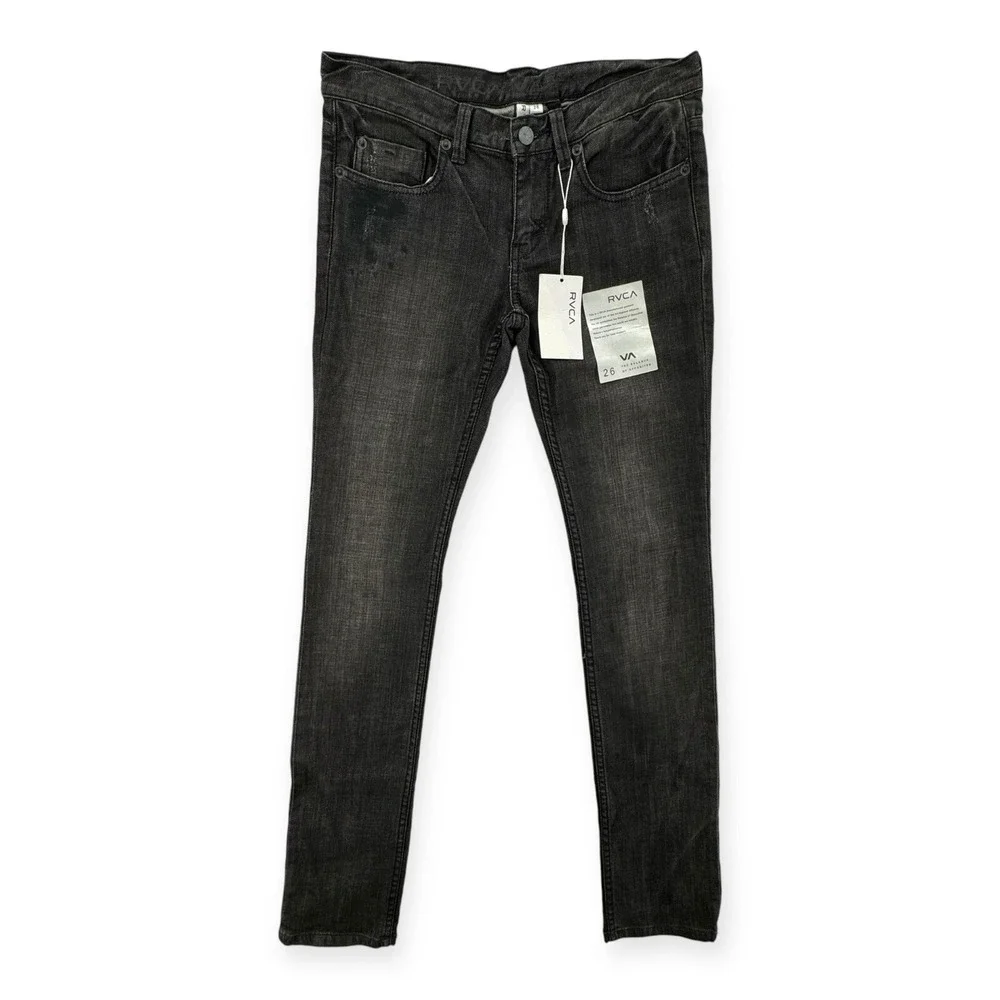 NWT RVCA Jeans Womens 26 Low Rise Skinny Black Denim Basic‎